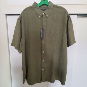 BANANA REPUBLIC olive green linen dress button shirt - size XL (standard fit)